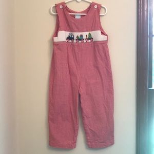 Boy smocked Christmas train overall size 3